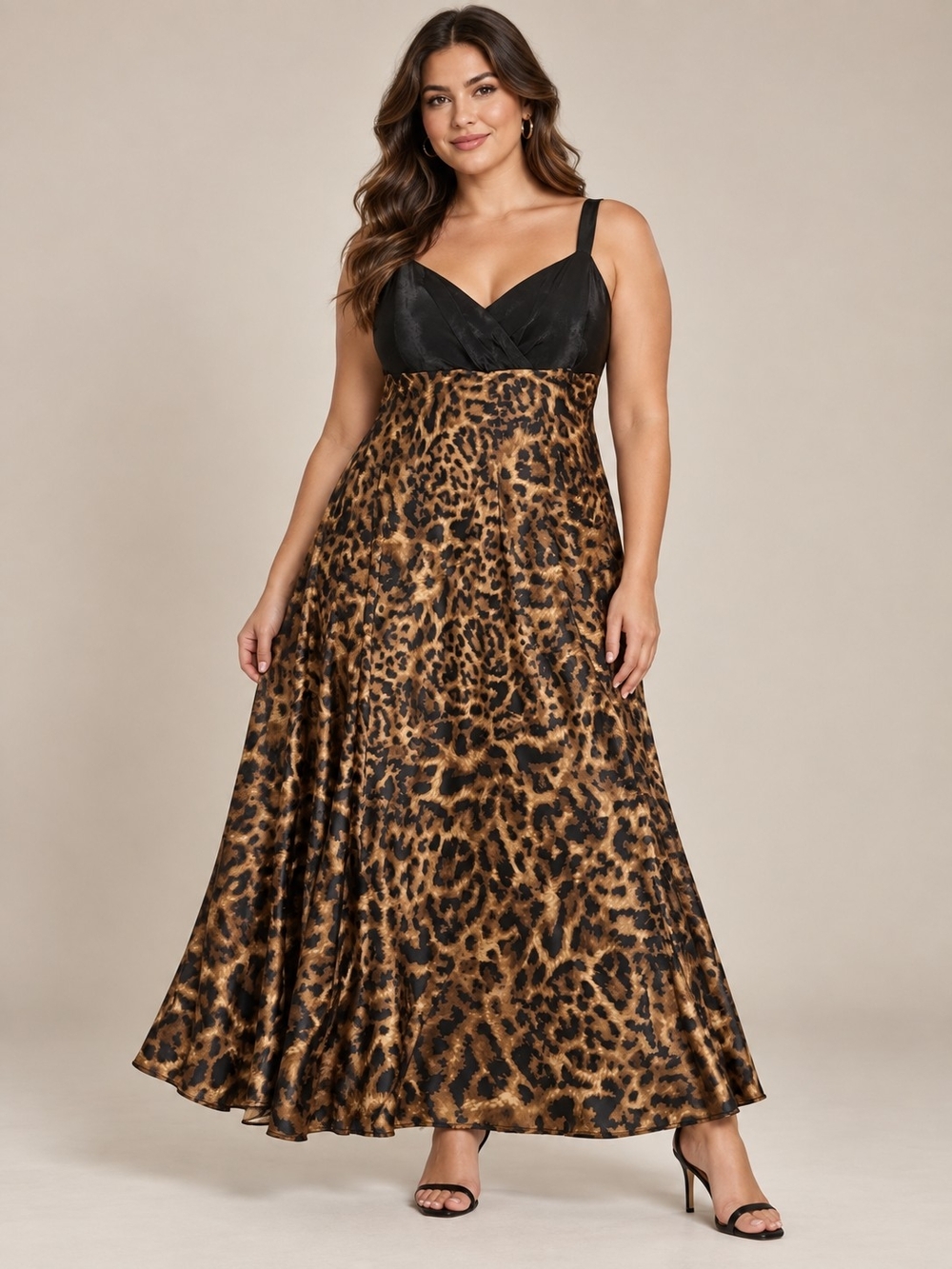 DKNY Leopard Print Midi Dress with Black Bodice Size 16